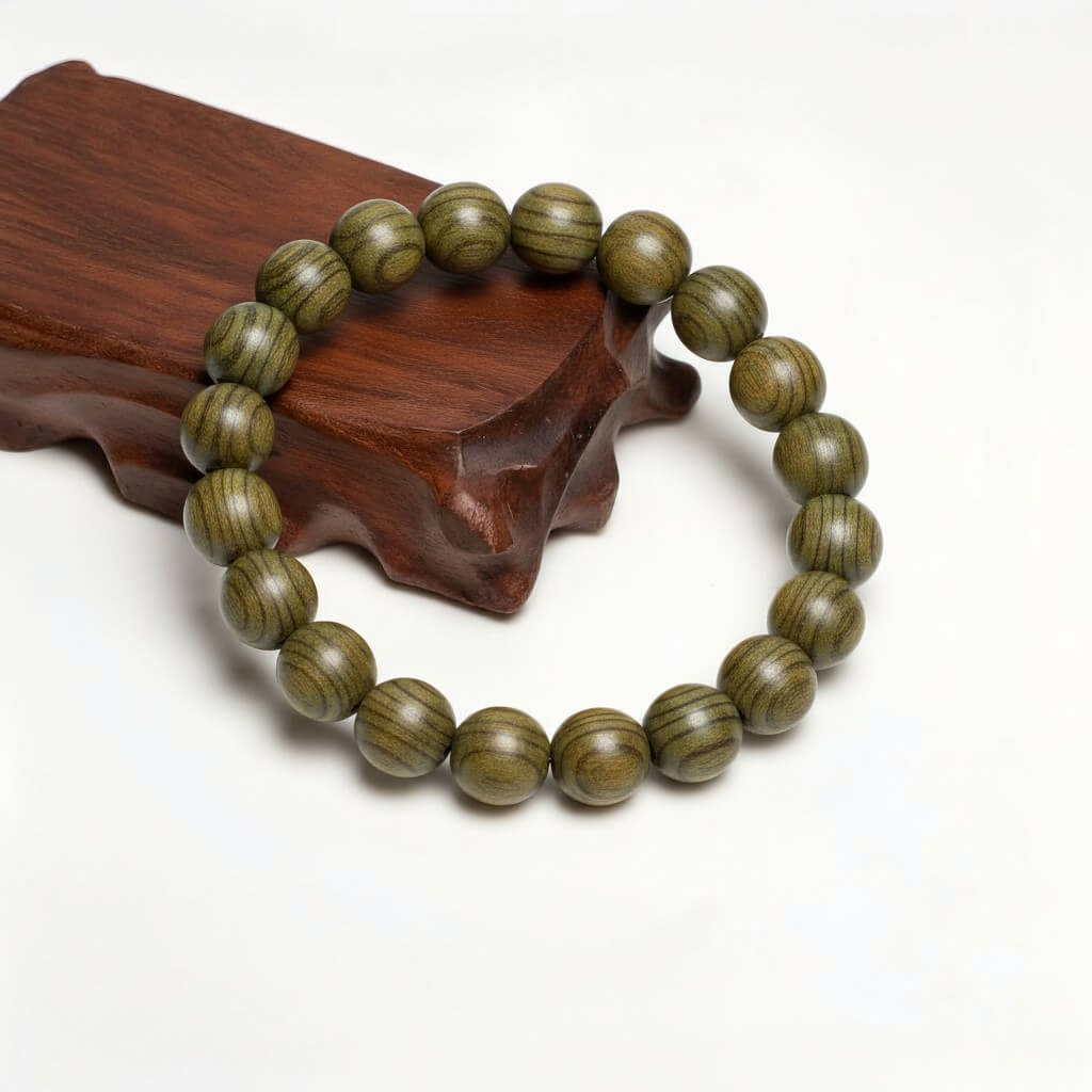 Kenlina Natural Green Sandalwood Meditation Beaded Bracelet