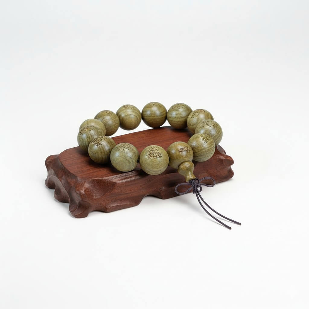 Kenlina Natural Green Sandalwood Meditation Beaded Bracelet