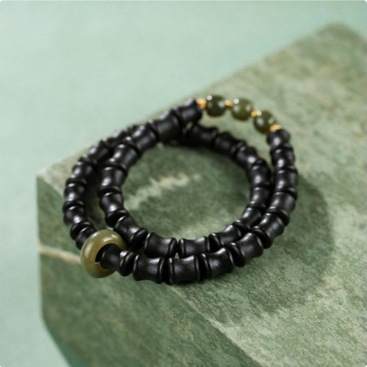 KenLina Bamboo Zen Handcrafted Herbal Incense Bracelet | Minimalist Aromatherapy & Jade Design