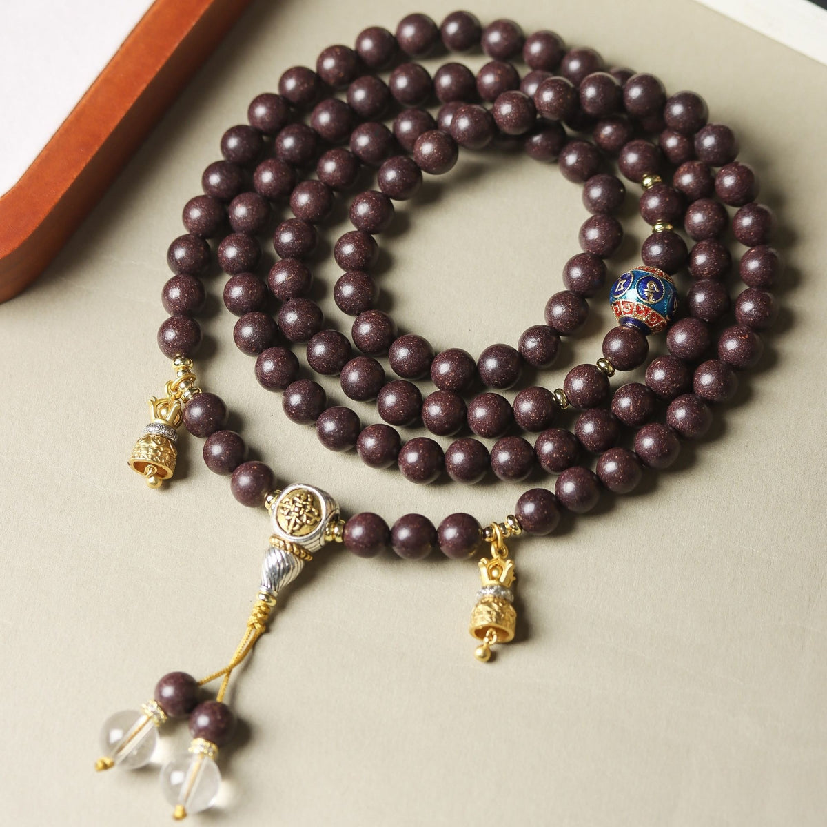 KenLina Palace Serenity Ancient Herbal Incense 108 Mala Necklace | 8mm Oriental Style Wrap Bracelet for Women