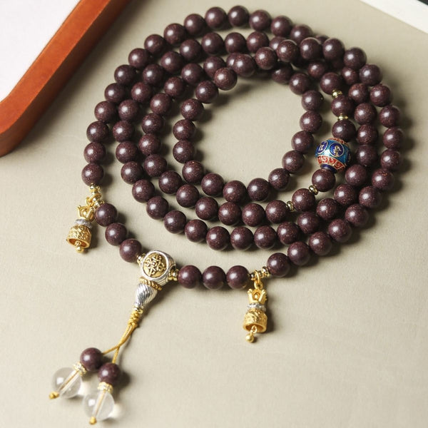 KenLina Palace Serenity Ancient Herbal Incense 108 Mala Necklace | 8mm Oriental Style Wrap Bracelet for Women